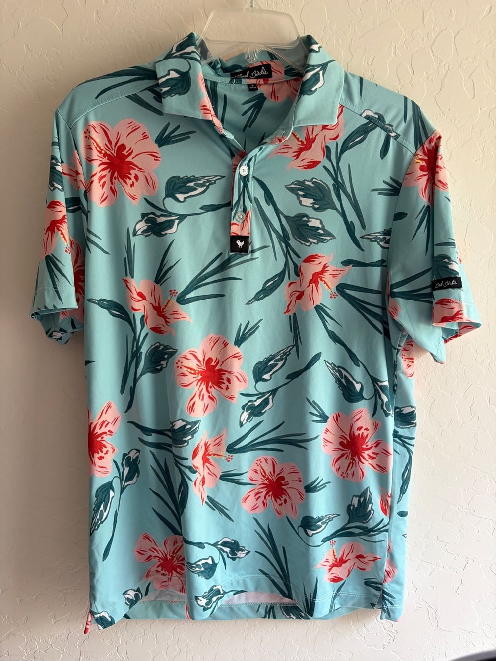 Bad Birdie Aqua Polo with Coral Floral Print